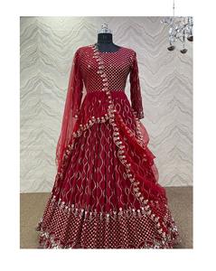 Robe longue de soirée de qualité supérieure, vêtement de créateur, fausse broderie Georgette, séquence de travail, Anarkali, pour femmes, grossiste de Surat - Product Image 1