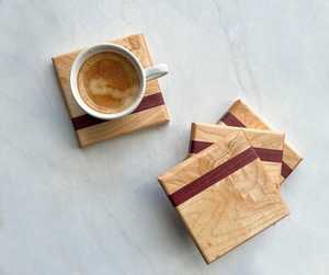 Sous-verre professionnel en bois d'érable massif avec incrustation de bois violet, carré, pour la table, tapis à boisson, résistant à la chaleur, protection de surface de cuisine - Product Image 1