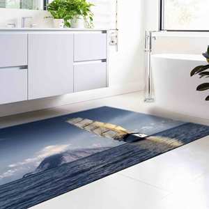 Tapis imprimé bateau à voile, lavable en machine, décoration paysage côtier, avec tapis moelleux à poils longs - Product Image 5