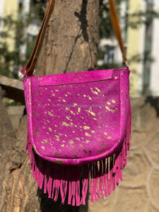 Bolso de mano de estilo occidental con flecos de piel metalizada para mujer, elegante, Color rosa, alta calidad - Product Image 5