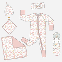 Ensemble cadeau Linkeme en fibre de bambou respirante imprimée colorée, pyjama à double fermeture éclair, bavoir, bandeau et couverture, Zippy