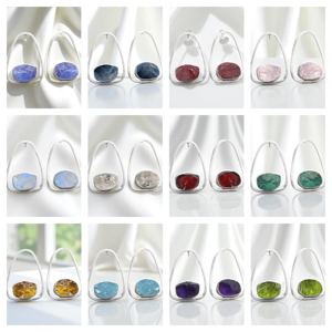 Améthyste brute pierres précieuses en argent Sterling boucles d'oreilles goutte concepteur personnalisé femmes boucles d'oreilles pierre de naissance bijoux en gros - Product Image 2