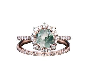 <b>Moss</b> <b>Agate</b> Stone Solid 925 Sterling Silver Bridal Band Set Wedding Engagement Anniversary Party Customize <b>Ring</b> Sizes Trendy Gold - Product Image 1