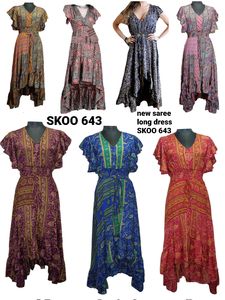 Nouvelle robe maxi en soie imprimée multicolore traditionnelle indienne à la mode, avec fermeture éclair en dentelle, sans manches, pour l'été - Product Image 4