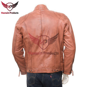 Chaqueta de Cuero Genuino Marrón para Hombre, Corte Ajustado, Cuello Alto, Estilo Café Racer, Chaqueta de Motociclista - Product Image 5