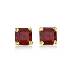 Boucles d'oreilles créoles vintage tendance en or jaune, rose ou blanc 14 carats avec pierre de grenat taille Asscher, diamant et perle, 2,70 carats - Product Image 2