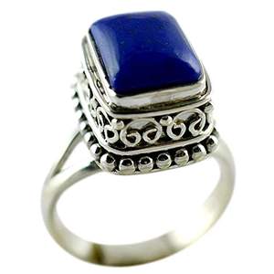 925 Sterling Silver Boho <b>Statement</b> Ring Lapis Lazuli <b>Cushion</b> Gemstone Handmade 18K Plated September Birthstone Gift - Product Image 1