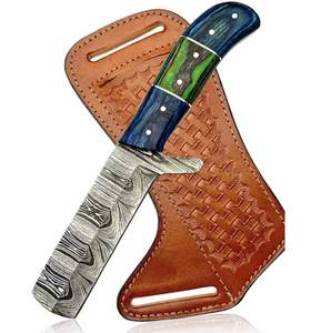 Couteau de camping Bowie Bull Cutter à pointe tombante en acier Damas fait main de qualité supérieure, manche en noyer pleine longueur, étui en cuir, ultra-affûté - Product Image 3