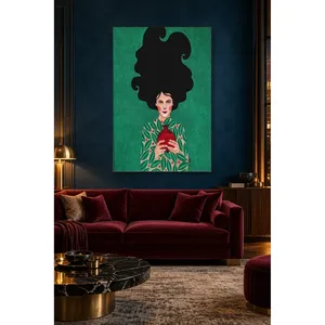 Fida Woman with Voluminous Black Hair and Pomegranate <b>Canvas</b> Print - Product Image 3