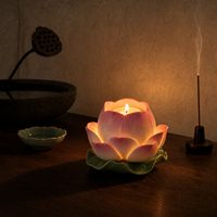 Support de bougie en céramique fait main en forme de lotus, récipient rose pour bougie chauffe-plat, décoration d'autel bouddhiste pour la maison, ornement, OEM ODM, vente en gros, logo personnalisé