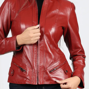 Turn-<b>down</b> Collar Custom Pockets Breathable Knitted Women Fashion Leather Jackets - Product Image 6