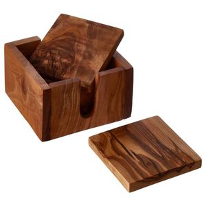 Lot de 4 sous-verres carrés en bois fini noyer avec couvercle en verre de table Style unique pour la maison et l'hôtel Tapis et tampons - Product Image 6