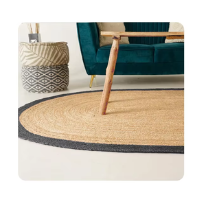 พรมทอจากหญ้าทะเลถักด้วยมือหรูหราขนาดใหญ่พรมปอกระเจาทรงวงรีสไตล์ทันสมัยมีขอบสีเทาสีเบจ - Product Image 3