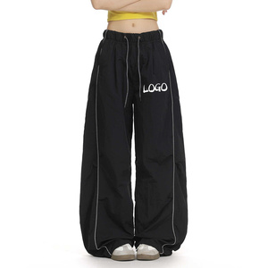 Pantalon large pour femme, taille mi-haute, coupe ample, écologique, coupe-vent, devant plat, streetwear d'hiver, décontracté - Product Image 2