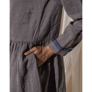 Vestido de Lino REEVA Gris Tormenta - Tallas Grandes, con Puntos de Ganchillo, Sin Tirantes, Estilo Imperio, Transpirable, para Otoño, Disponible en Tallas XS, Largo hasta la Rodilla - Product Image 5