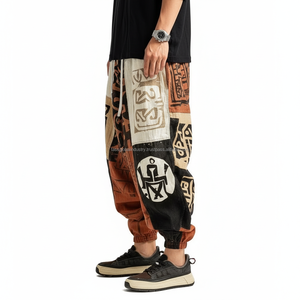 Pantalon Harem Hip Hop Baggy Oversize Taille Mi-Haute en Toile Patchwork Tendance Streetwear 100% Coton Respirant Séchage Rapide - Product Image 4