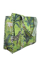 Sac fourre-tout à bandoulière matelassé imprimé jungle vert fait à la main, sac de shopping pour femmes, imprimé à la main