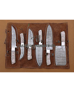 Vente chaude Ensemble de 5 pièces de couteaux de cuisine damas forgés au Japon de haute qualité avec poignée en résine bleue Design imprimé - Product Image 5