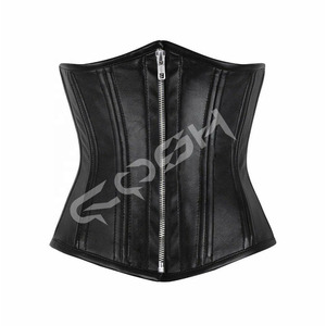 Corset en cuir noir gothique vintage personnalisé à fermeture éclair haute compression et contrôle ferme respirant sous le buste en acier pour la taille - Product Image 1