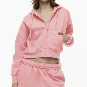 Sweat-shirt à capuche court en maille respirant et écologique, style sportif décontracté, épaules tombantes, pour femmes - Product Image 3