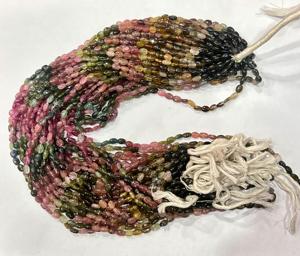 Cuentas de piedra de turmalina múltiple natural Hebras sueltas en forma ovalada Nuggets Tumble Beads - Product Image 2
