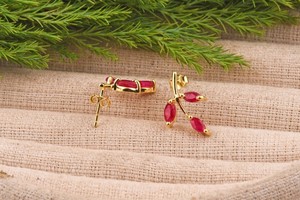 Benzersiz tasarımcı altın kaplama katı 925 ayar gümüş küpe el yapımı doğal taş pembe yakut saplama düğün ve hediyeler için - Product Image 5