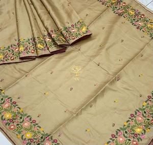 Femme 100% Handloom Pure Tussar Munga Soie Saree Tissé à la main Brodé Durable Premium Artisanal Tissu d'Inde - Product Image 6