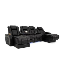 Sofá Reclinable Eléctrico de Cuero Italiano Negro para Cine en Casa, Gravedad Cero, Masaje con Calor, Reposacabezas, Soporte Lumbar, Portavasos LED, Origen Estadounidense - Product Image 1