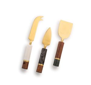 Ensemble de 3 outils à fromage de haute qualité coupe-fromage en métal avec manche en marbre en bois prix - Product Image 1