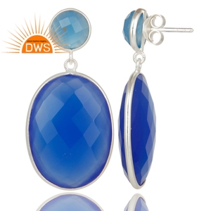 Pendientes colgantes de piedras preciosas de Calcedonia azul Natural de plata de ley fina de la mejor calidad, fabricante de joyería personalizada - Product Image 1