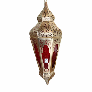 Lámpara Colgante de Metal Estilo Marroquí Dorada Hecha a Mano con Paneles de Vidrio de Colores para Decoración del Hogar y Hoteles - Product Image 3