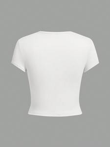 Camiseta Deportiva de Verano 2026, 100% Algodón, Manga Corta, Cuello Redondo, para Mujer, Informal, con Contraste de Color, para Fitness, Suave, Estilo Urbano - Product Image 5