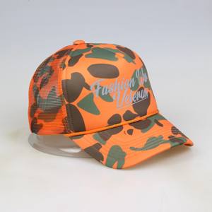 Personnalisé 5 panneaux non structuré Woodland Camo mousse corde maille casquettes arrière impression personnelle sport casquette de camionneur Snapback caractéristique point - Product Image 3