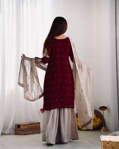 Traje Sharara Tradicional de Diseñador para Mujer con Salwar Kameez, Dupatta y Top-Palazzo, Estilo Étnico Indio Pakistaní, de Secado Rápido, para Fiesta y Eid - Product Image 4