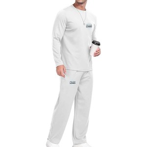 Pijama de lana para hombre, conjunto de 2 piezas, ropa de dormir de manga larga con cuello redondo, conjunto de ropa de descanso térmica cálida, chándal - Product Image 4