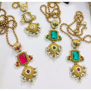 Conjunto de collar y pendientes de Polki de diseñador, Latón chapado en oro mate de lujo para bodas, fiestas y celebraciones, regalo de joyería nupcial - Product Image 1