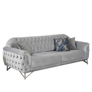 Canapé moderne 3 places en velours gris capitonné, pieds en métal chromé, rembourrage confortable pour hôtel, bureau, salon, convertible - Product Image 4