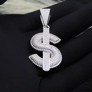 925 Sterling Silver Customized Dollar <b>Sign</b> Moissanite Diamond Pendant Hip Hop Jewellery - Product Image 5
