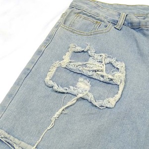 Manufacturer Custom Man Loose Fit Baggy Blue Top Quality Washed Distressed Patchwork Embroidered Denim <b>Jean</b> Custom Short for <b>Men</b> - Product Image 4