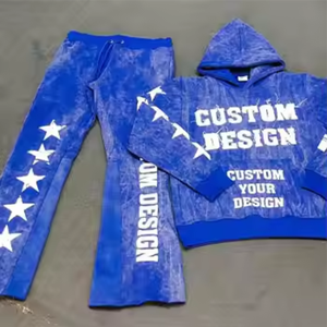 Survêtements de haute qualité en coton streetwear, à jambes évasées, avec fermeture éclair personnalisée, effet délavé à l'acide - Product Image 1