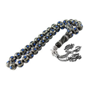 2024 nouveauté musulman Tasbih pierre de Lapis naturelle avec gland en fil d'or nouveau Design bois Misbaha vente en gros - Product Image 4