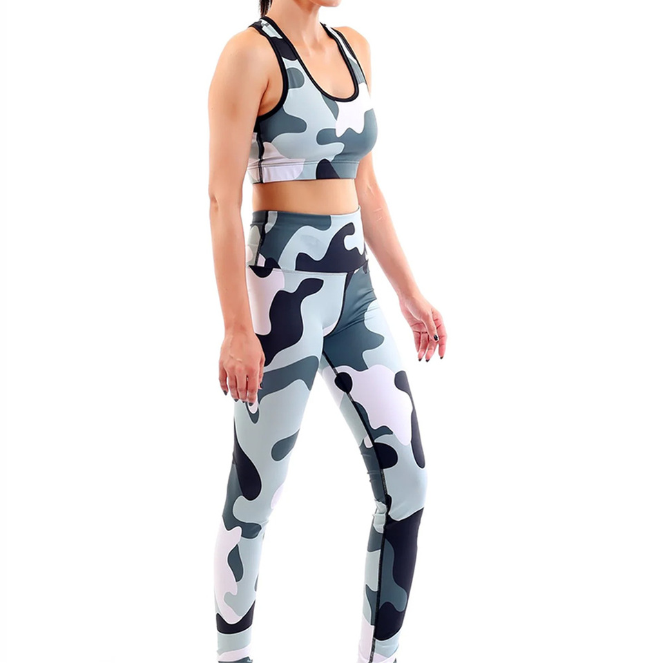 Wholesale Sublimation Design Womens Gym Leggings With Bra Yoga Set High Quality Seamless Fitness Activewear 2 Piece Yoga Set
