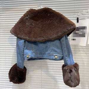 2025 personalizado único Bloque de Color Sexy Jean chaqueta de mezclilla crudo ecológico transpirable Otoño Invierno abrigo Regular mujeres - Product Image 3