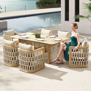 RIVA <b>6</b>-Person Modern Teak Outdoor Patio <b>Dining</b> <b>Set</b> with Cushions - Product Image 1