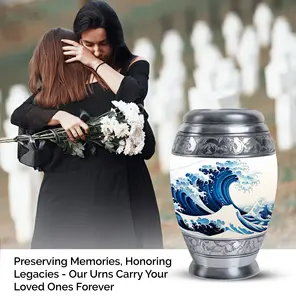 Urne funéraire pour cendres, modèle Ondes océaniques blanches - Product Image 3