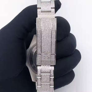 Montre de luxe sport, lunette bleue, baguette blanche, diamant taillé, mouvement mécanique MIYOTA, acier inoxydable, analogique, glacée, tendance hip hop, verre - Product Image 3
