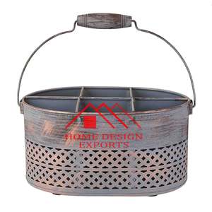 Boîte à bière vintage galvanisée avec manche en bois Porte-ustensiles en métal galvanisé fini unique pour la cuisine - Product Image 4