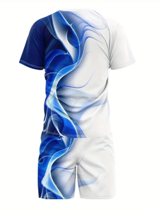 Camiseta deportiva de cuello redondo de alta calidad 2024 para hombre, conjunto de pantalones cortos con cordón largo, ropa informal de talla grande para gimnasio, ajuste holgado estampado - Product Image 2