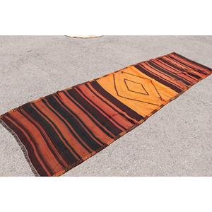 พรมคิลิมตุรกีแบบยาว ขนาด 3.1x11.3 ฟุต (93x345 ซม.) สีน้ำตาลวินเทจ สไตล์เปอร์เซีย - Product Image 2