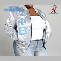 Blouson Bomber en Satin Personnalisé ZPB Centenaire 100% Polyester Zeta Phi Beta 100ème Anniversaire Respirant Coupe-Vent avec Écusson Brodé